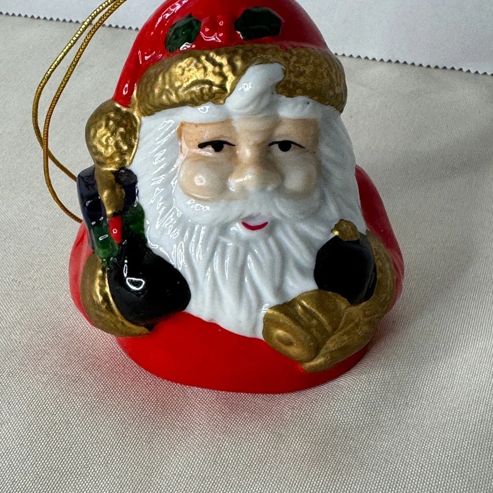 Lot 4 VTG Porcelain Bell Ornaments‎ Jasco Santa Bear Girl Dog Cat Christmas